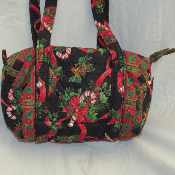 Vtg 90s Vera Bradley Indiana Noel 93 Christmas Candy Cane Holly Mini Duffle Bag - Picture 3 of 5
